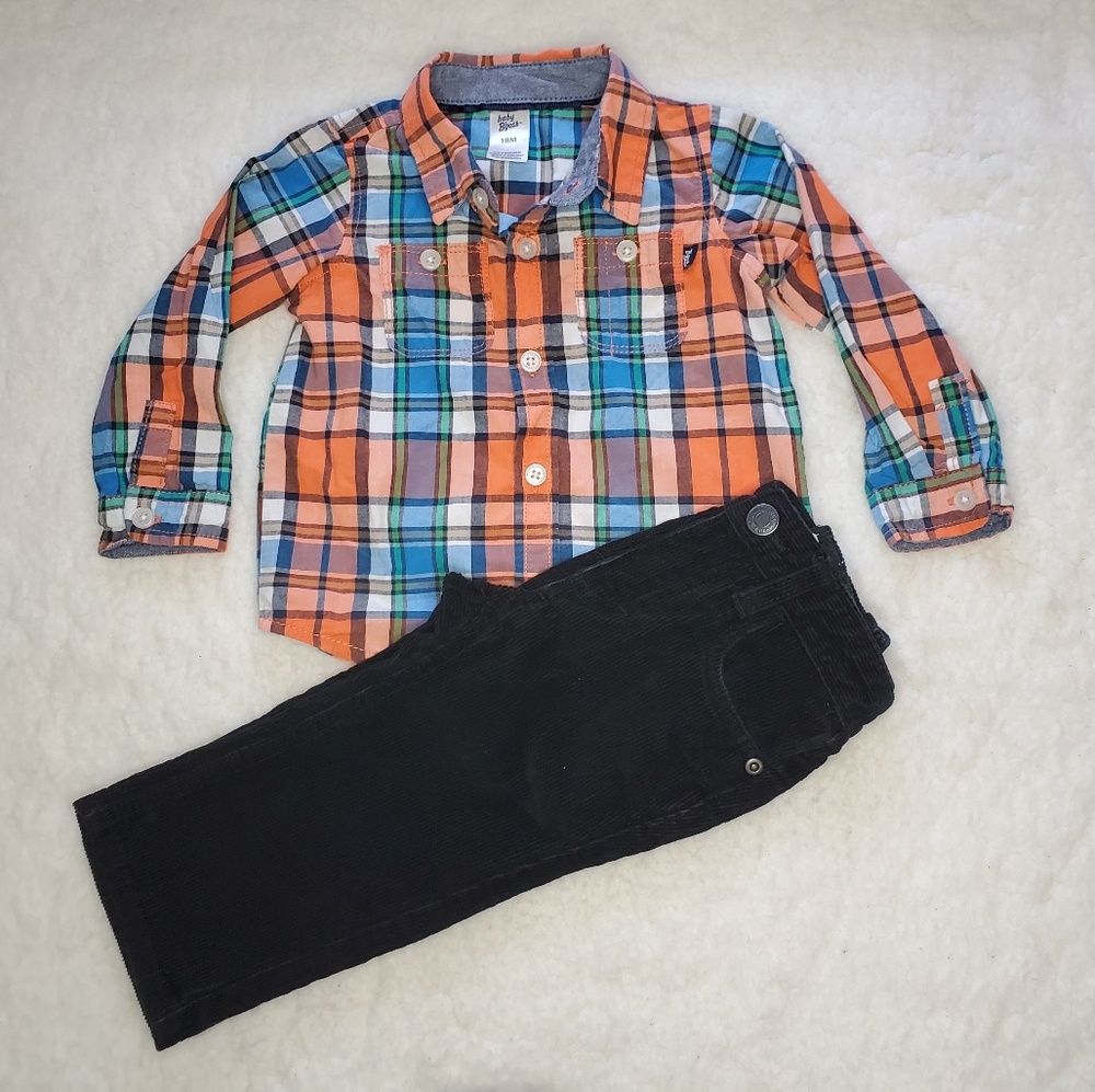 Baby Plaid and Corduroy Outfit 18mo